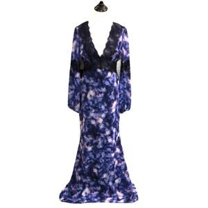 Badgley Mischka Bethany Gown Blue Black LS Whimsigoth Maxi 0 Witchy Victorian